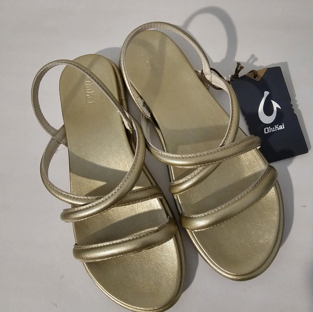 OluKai Metallic Gold Strappy Sandals